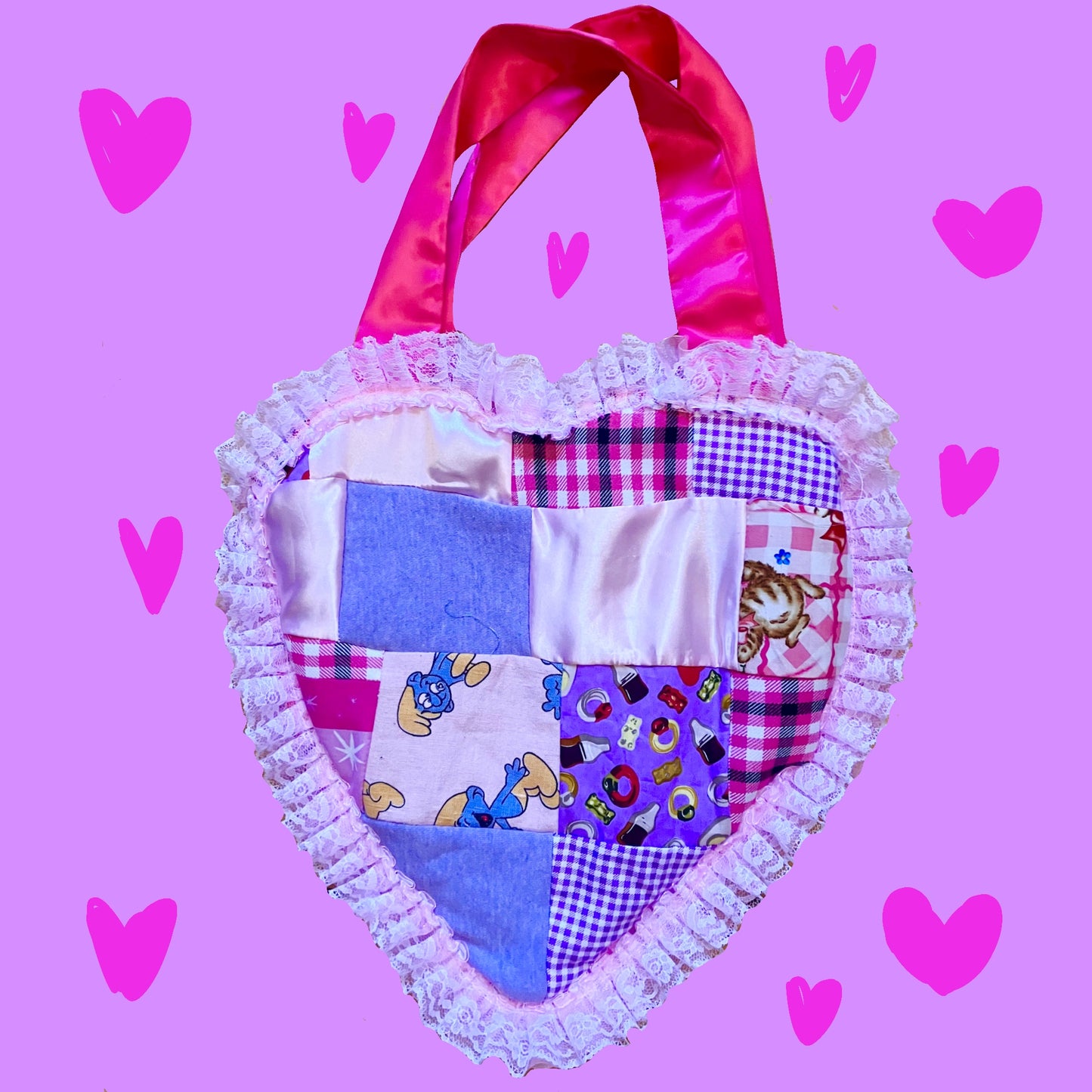 ♡ Recyled Fabric heart bag ♡