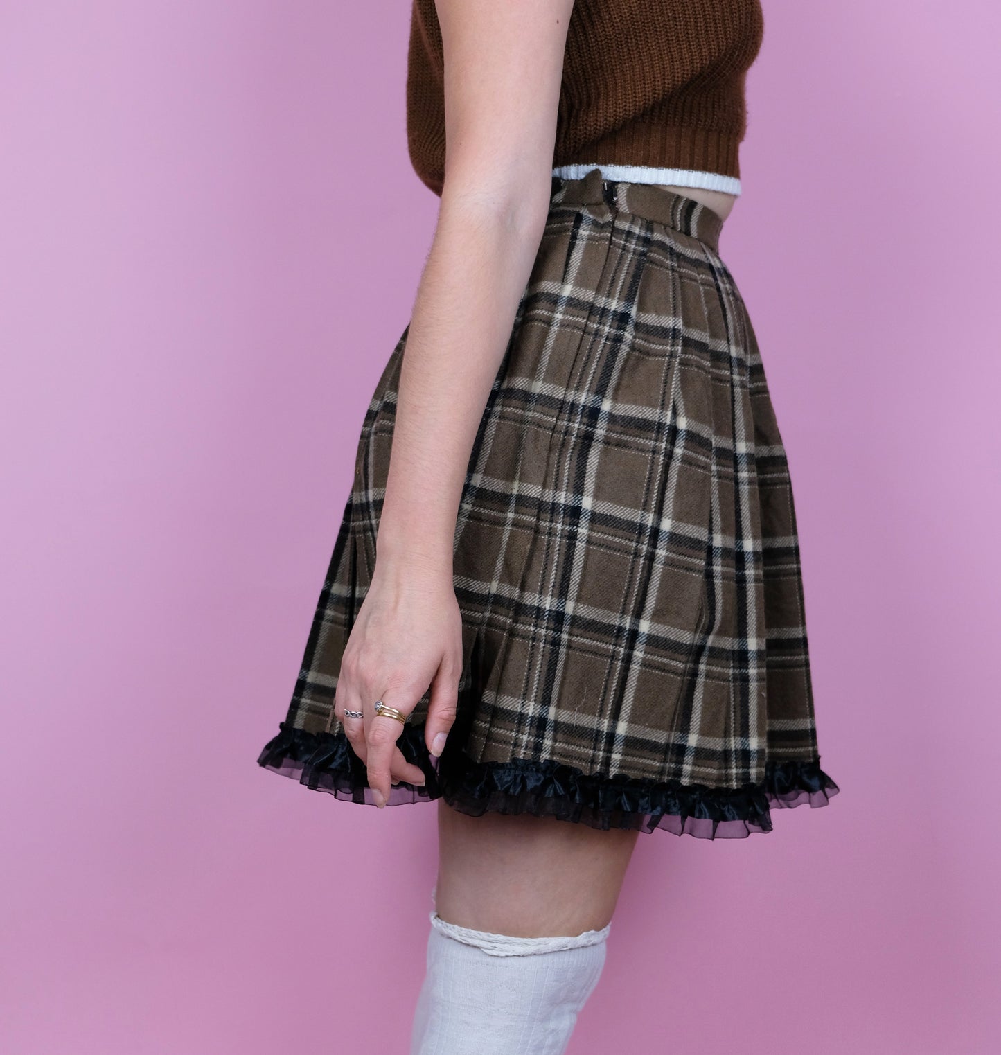 Reworked brown tartan skirt- 6