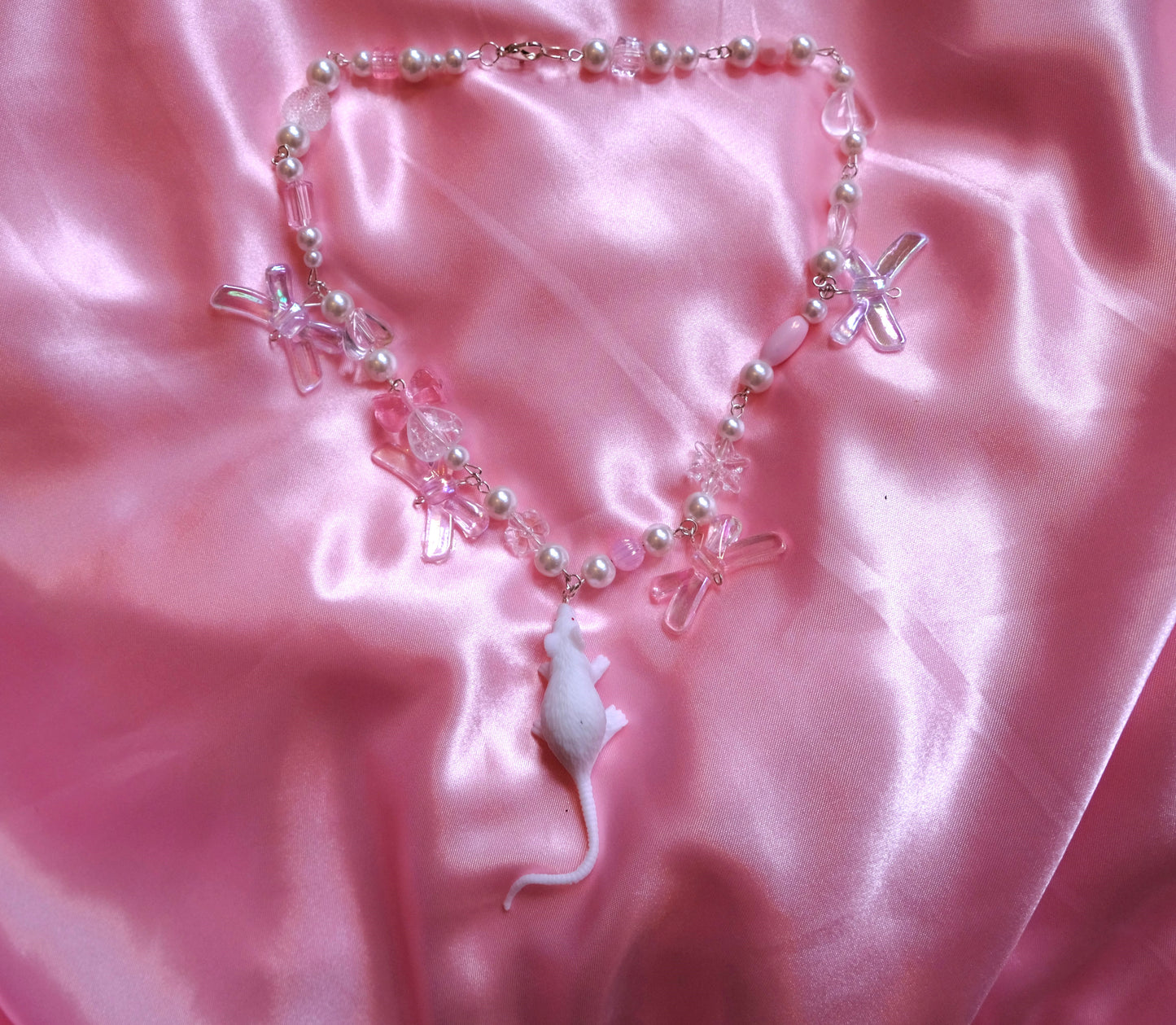 Rat Bow Earrings + Necklace white