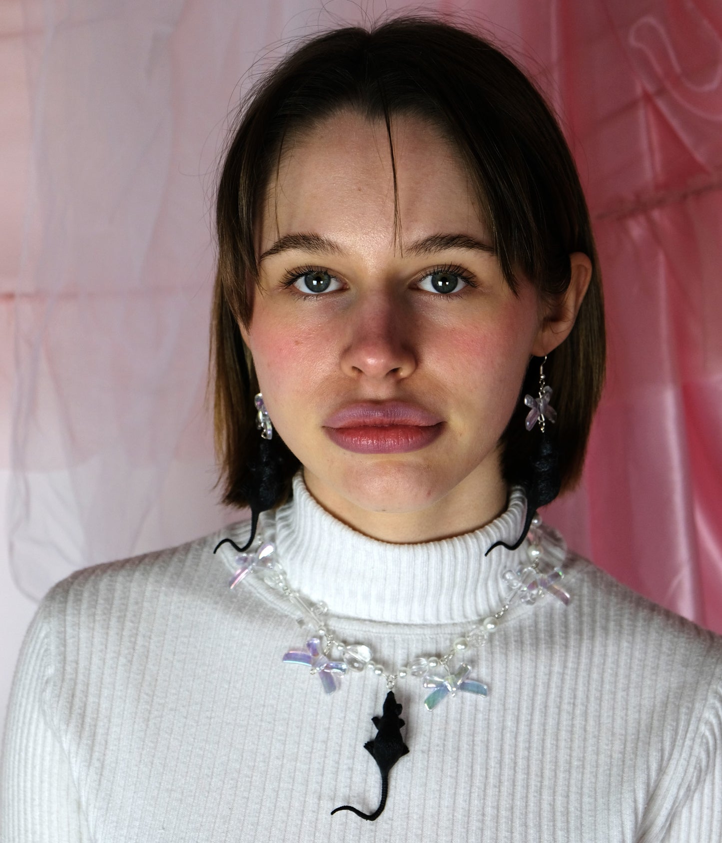 Rat Bow Earrings + Necklace black