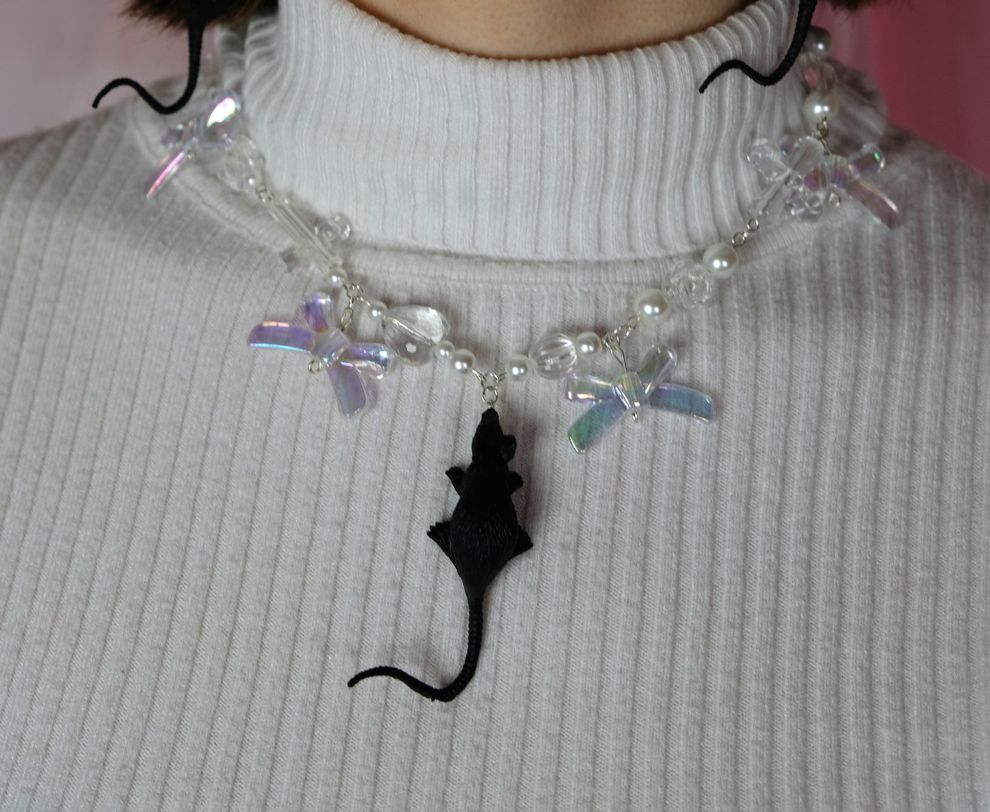 Rat Bow Earrings + Necklace black