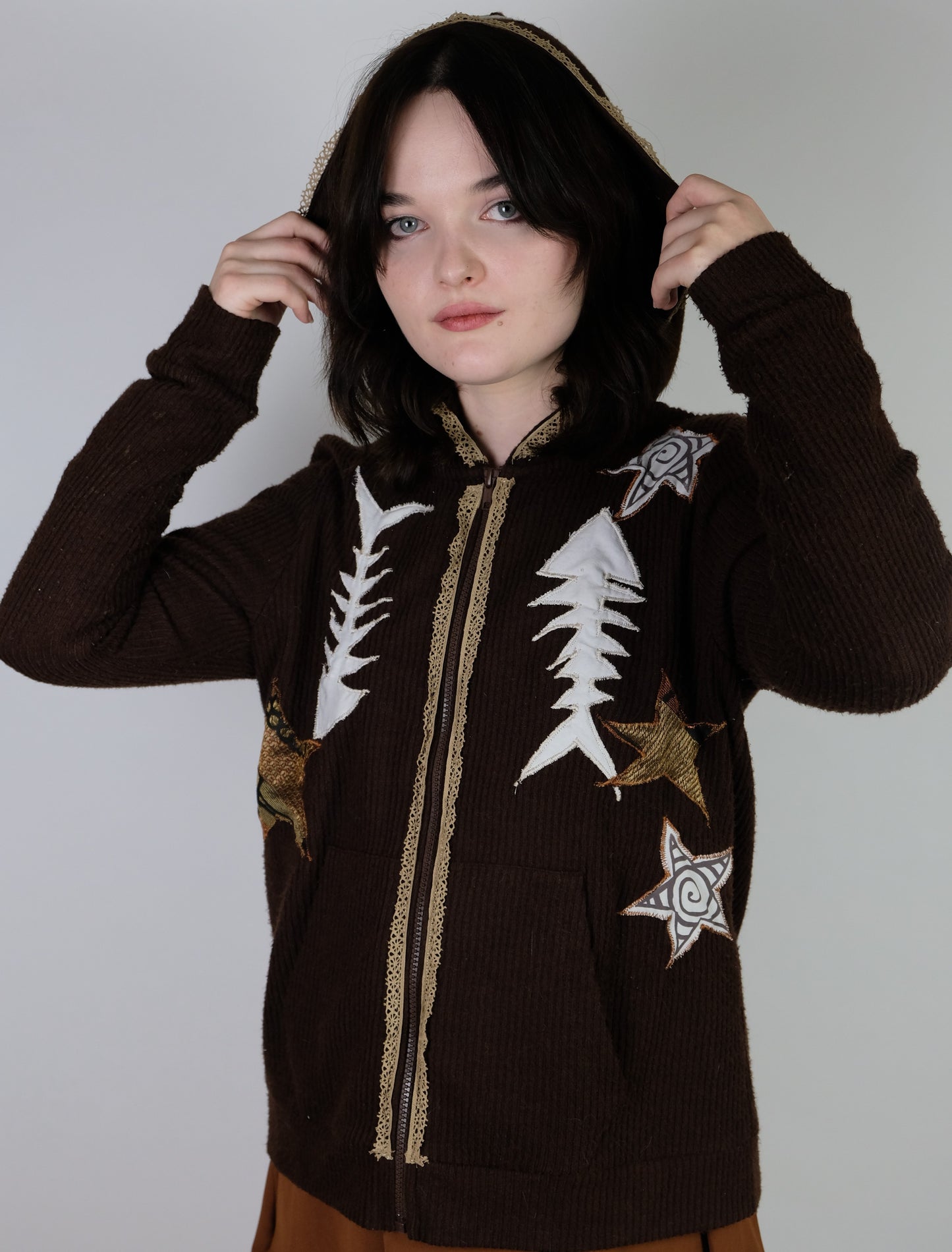 Reworked Brown hoodie M- 10-12
