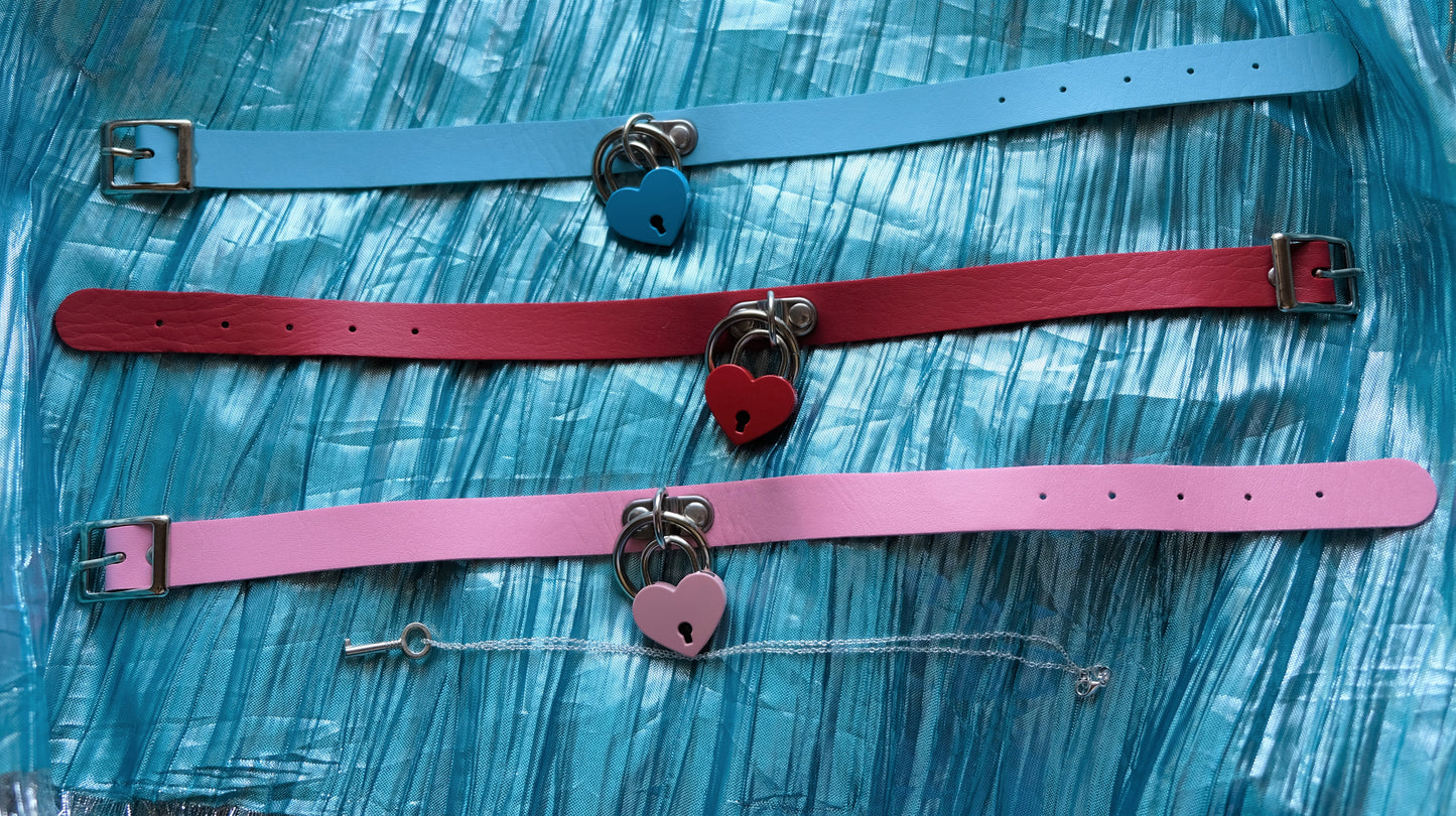 Love Lock Chokers+key necklace ( Red, Blue, Pink)