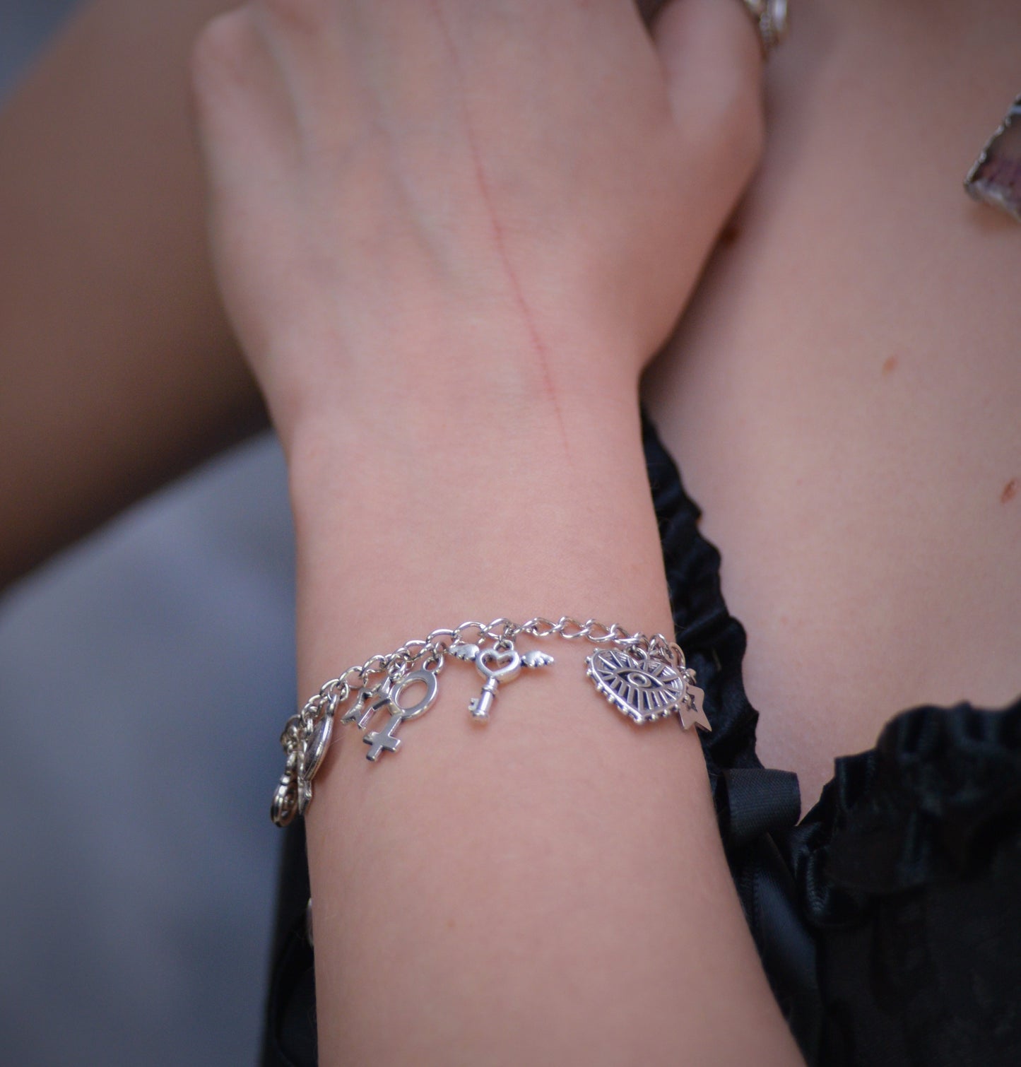 Y2K silver charm bracelet