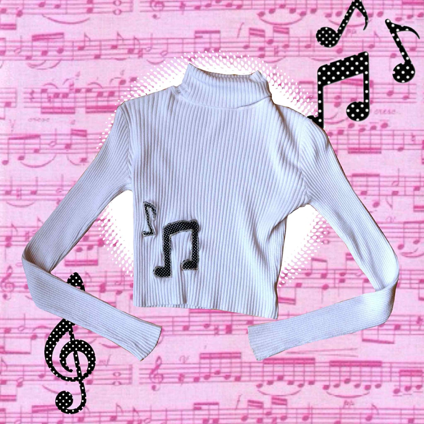 Music stretchy roll neck top Small 6-8