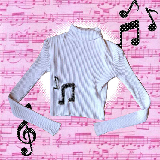 Music stretchy roll neck top Small 6-8