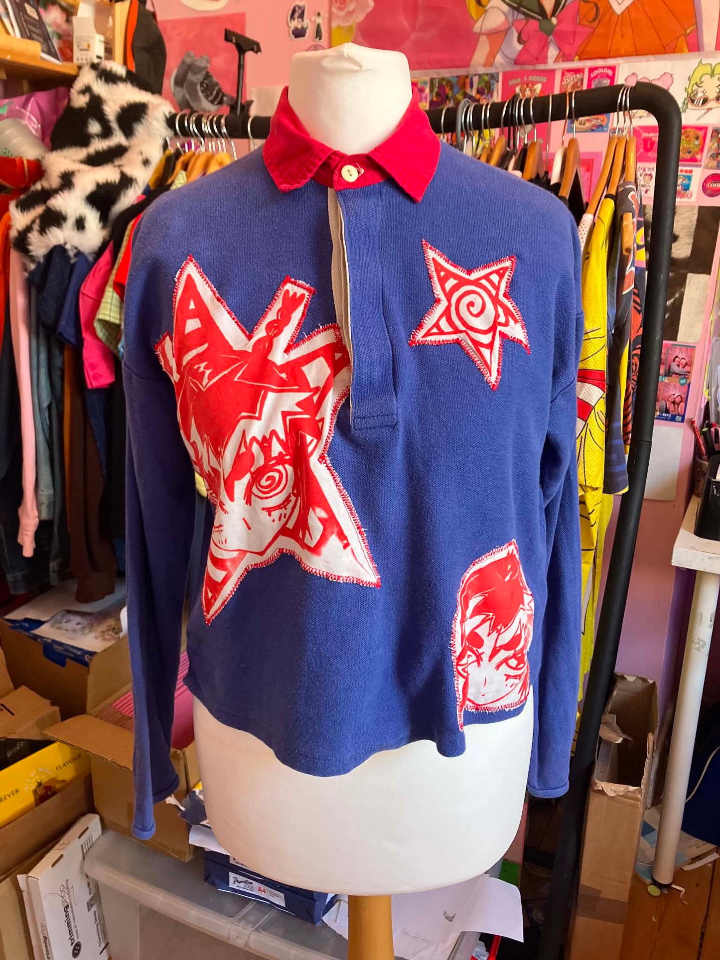 Reworked Polo neck cropped shirt. 10-12