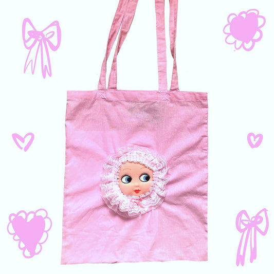 Baby Bonnet Tote bag - pink trim