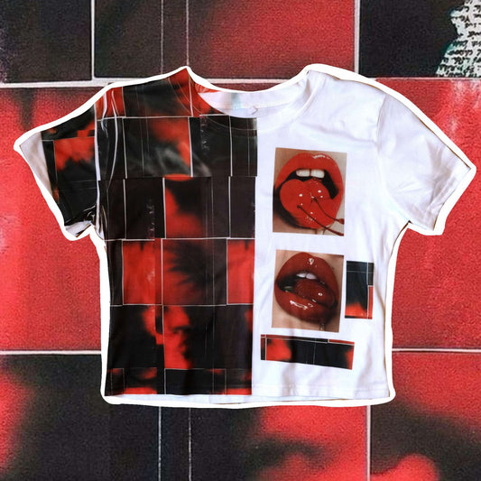 Red Print  cropped tee sample  L 14