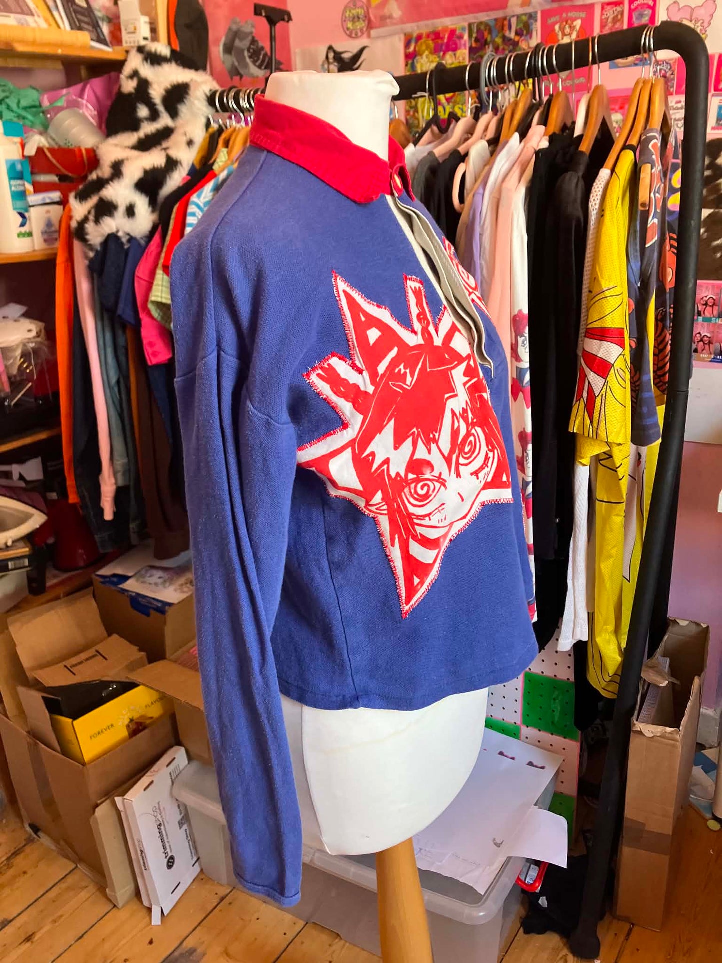 Reworked Polo neck cropped shirt. 10-12