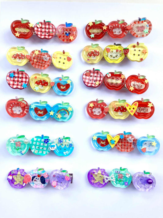 Apple Button hair clips (12 designs)