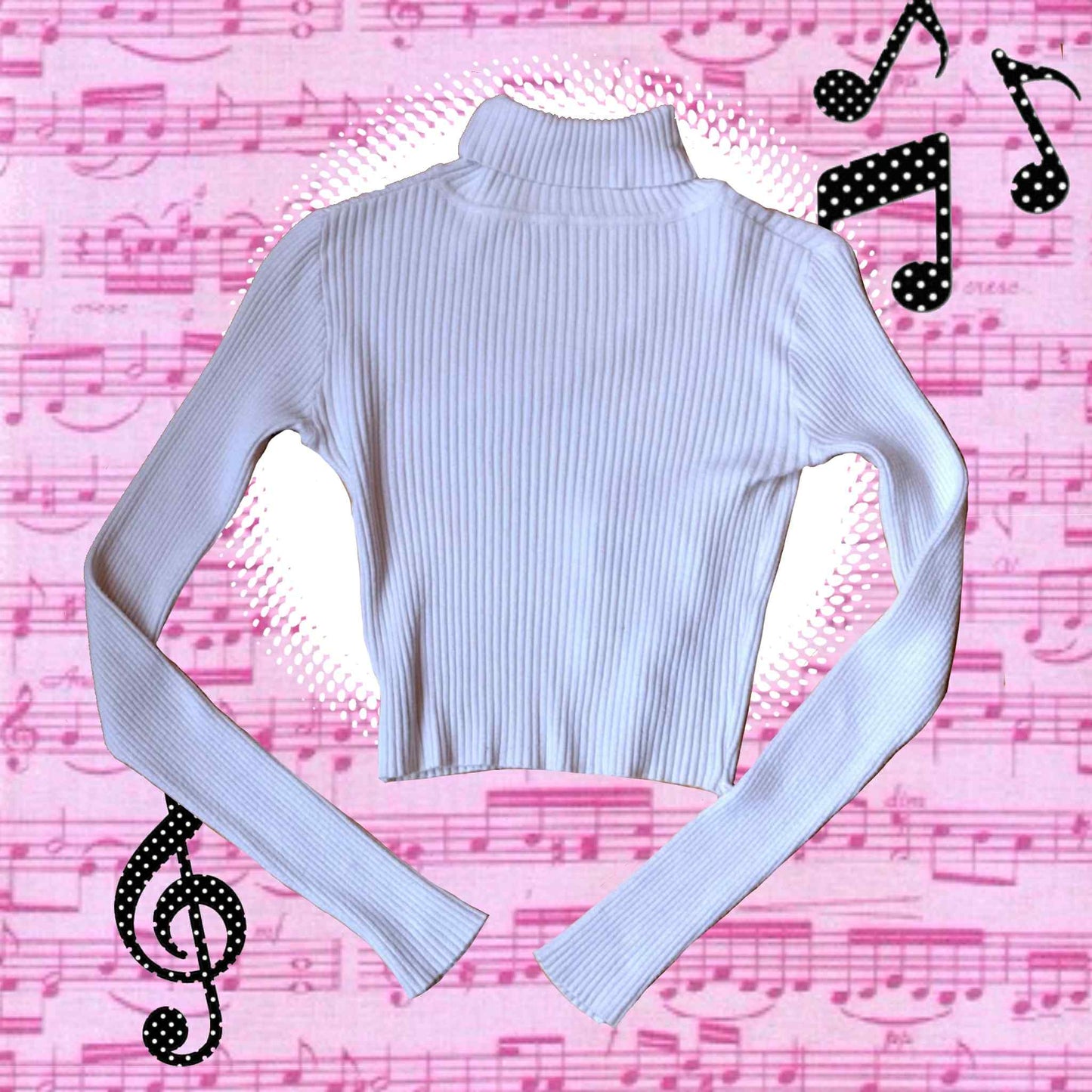 Music stretchy roll neck top Small 6-8