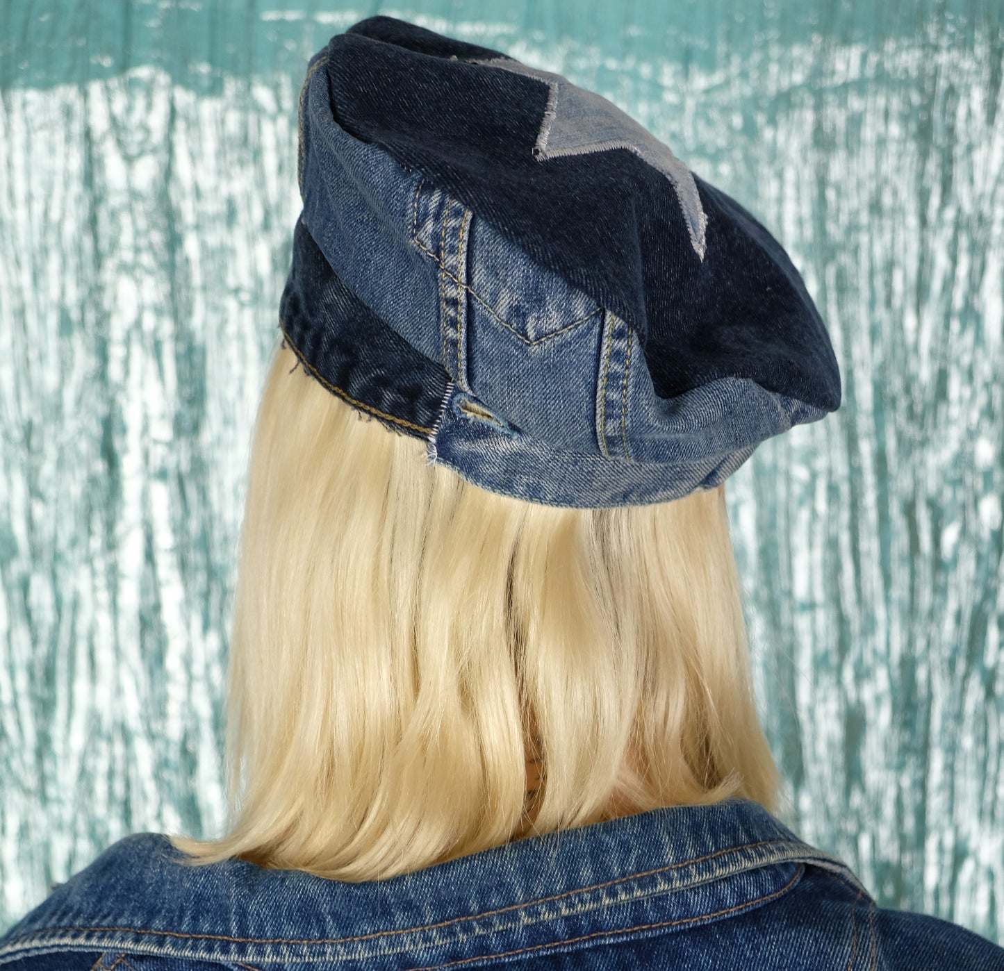 Recycled Denim beret star print