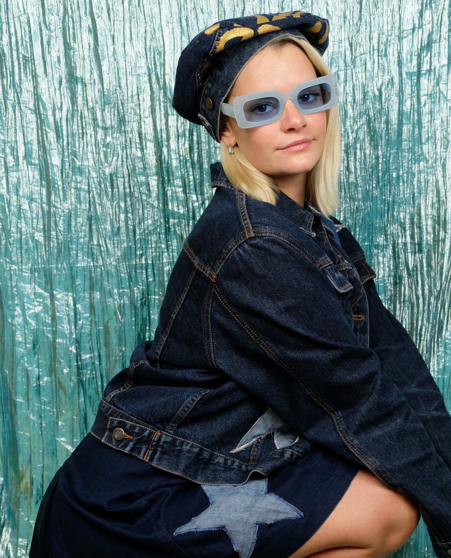 Recycled Denim beret- Gold