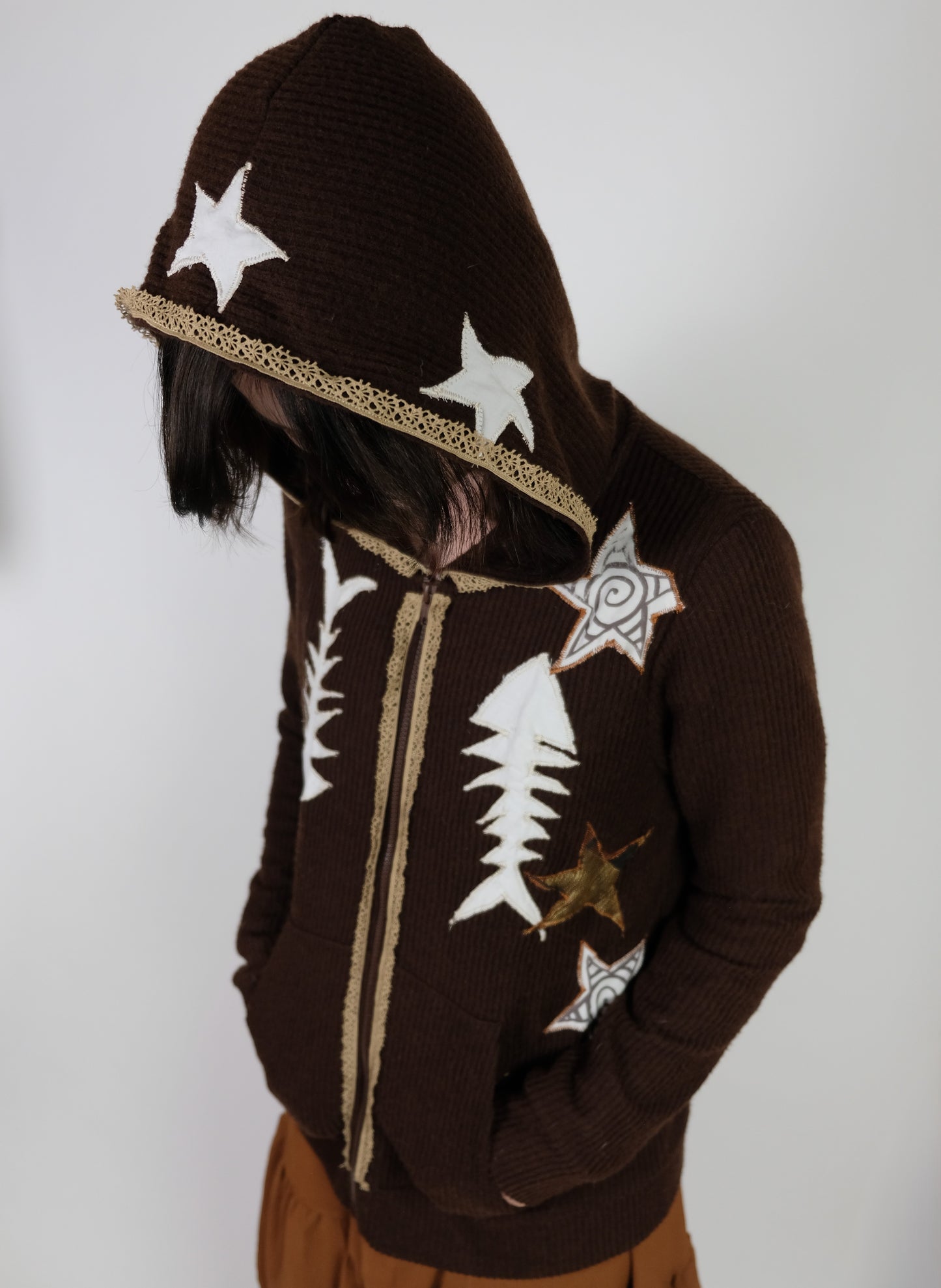 Reworked Brown hoodie M- 10-12