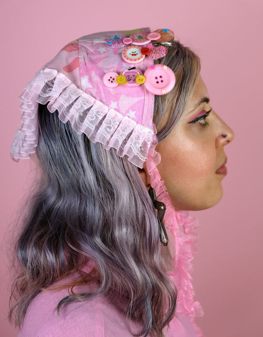patchwork head scarf (pink/ yellow)