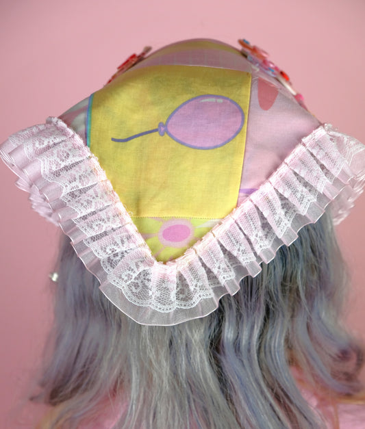 patchwork head scarf (pink/ yellow)