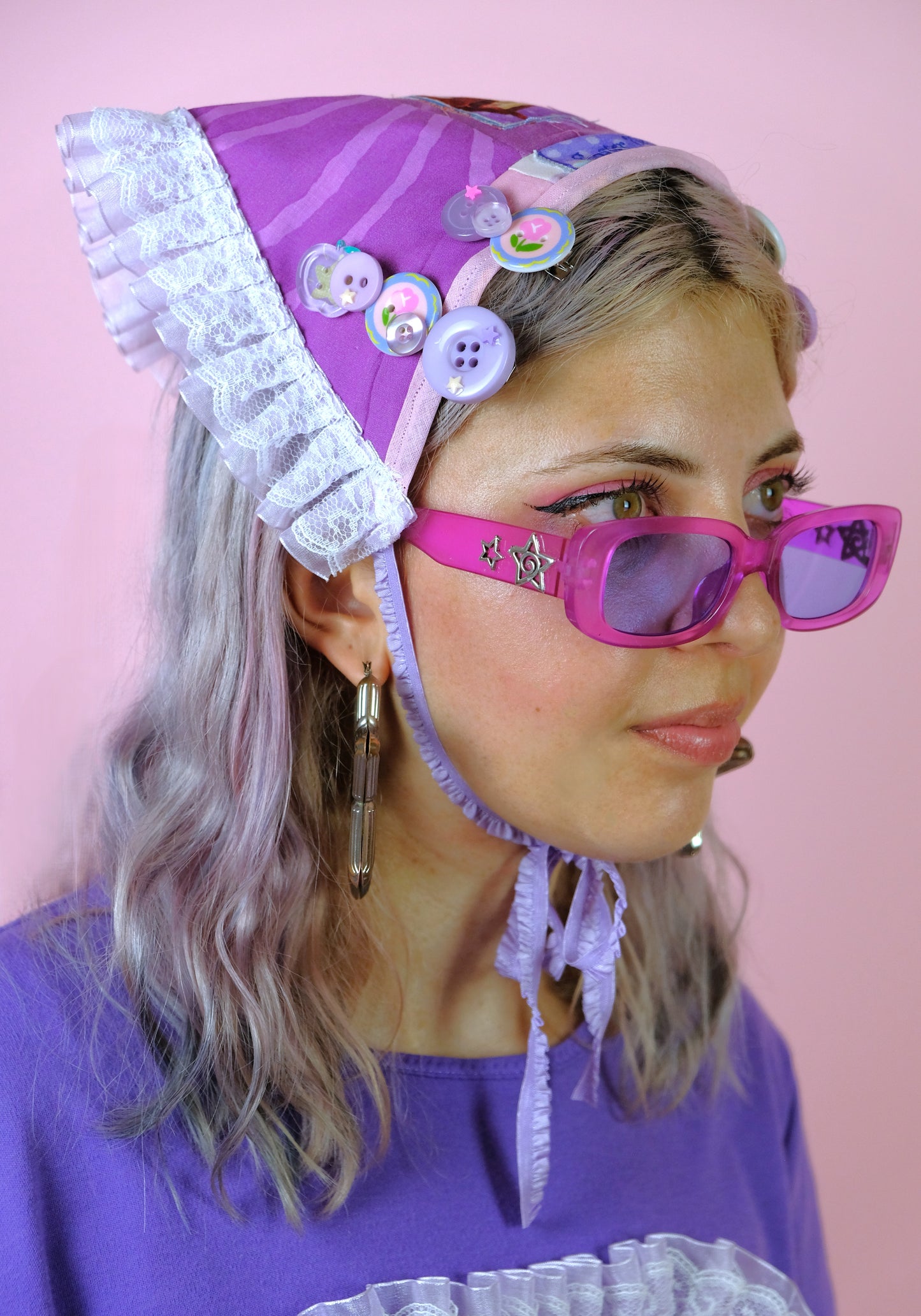 Recyled scrap patchwork Head scarf (purple)