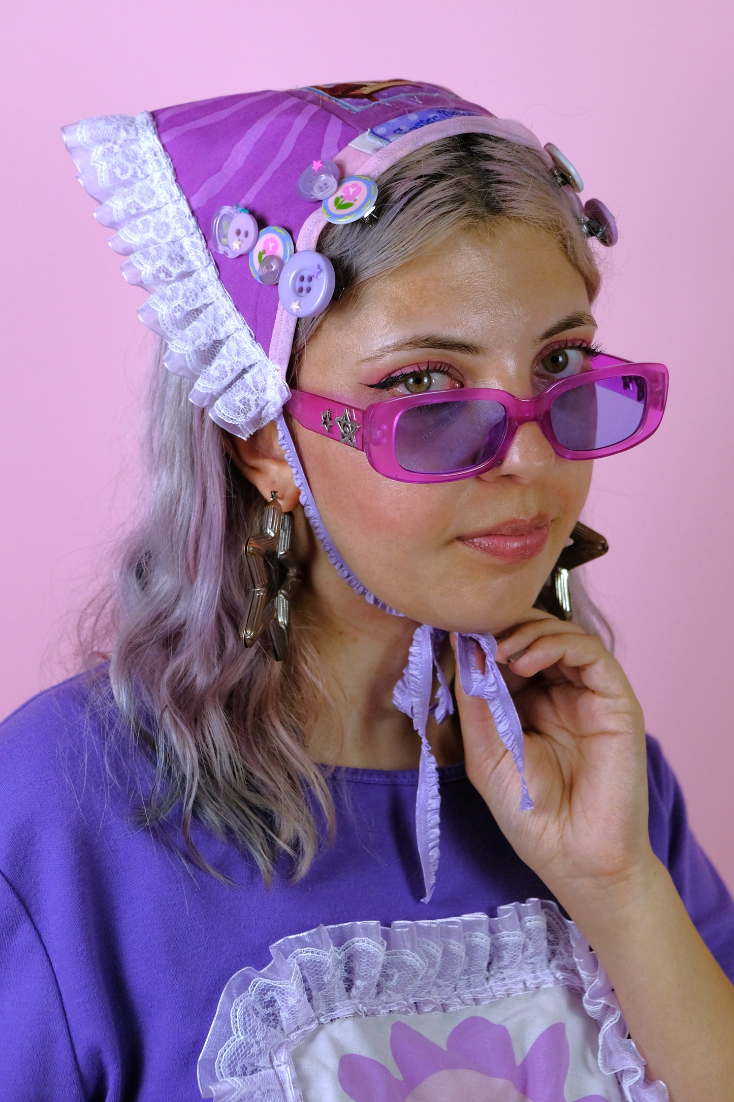 Recyled scrap patchwork Head scarf (purple)