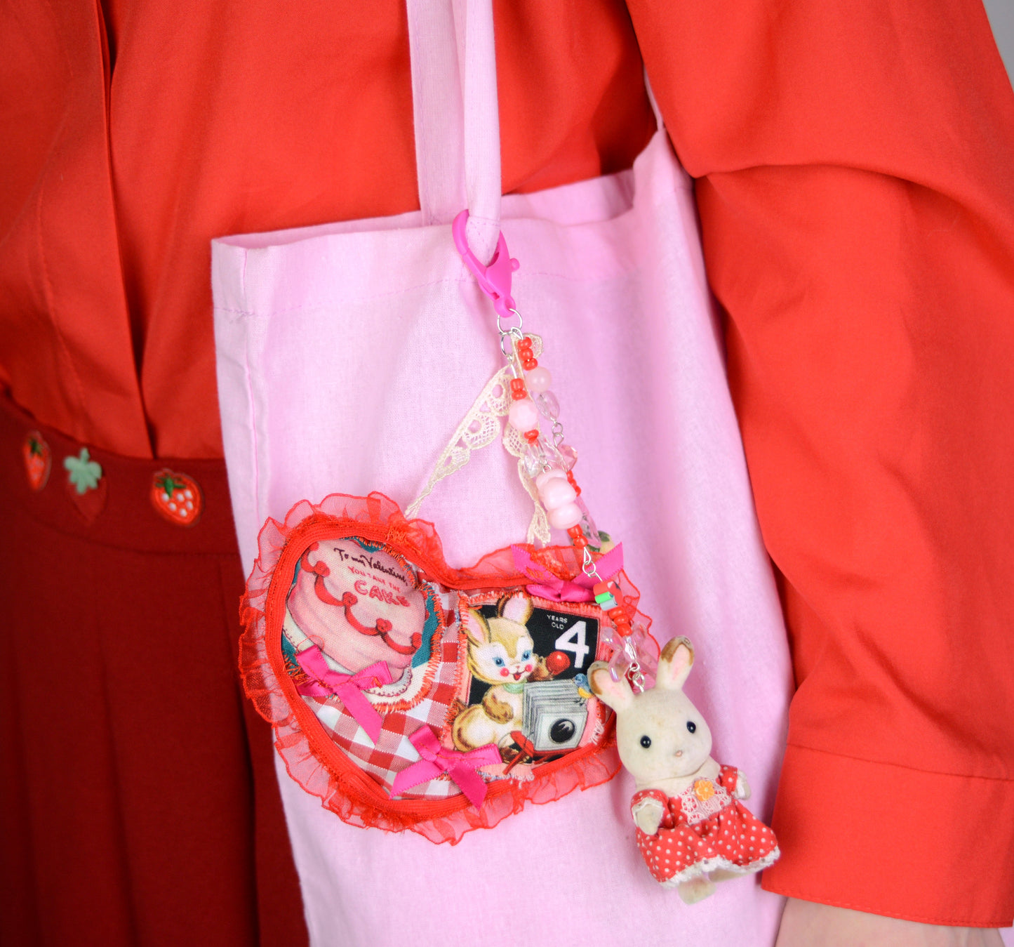 Recycled Fabric Bag Charm- Bunny