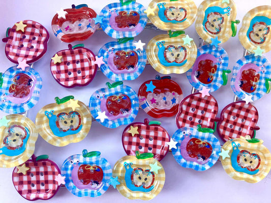 Apple Button hair clips (2 designs)