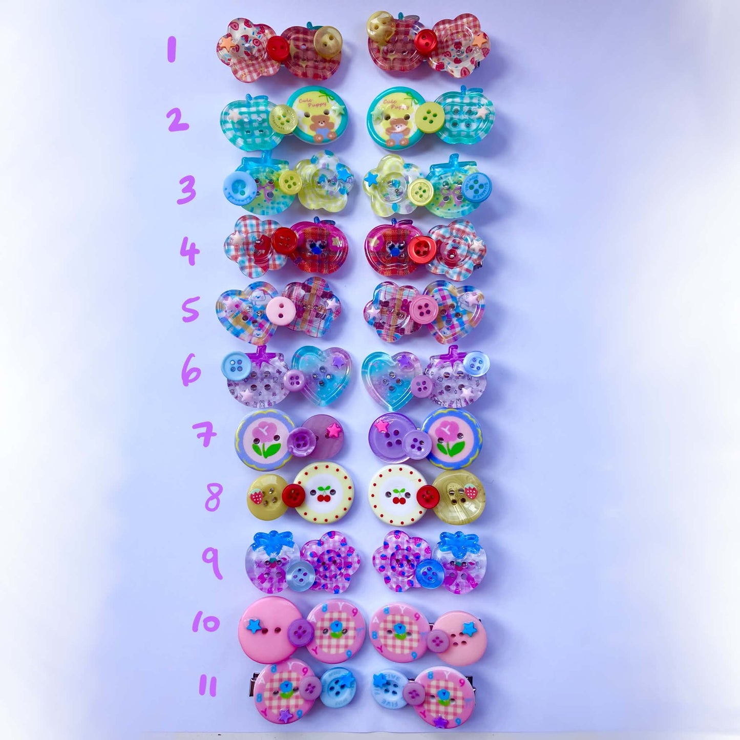 2 X button clips set (11 designs)