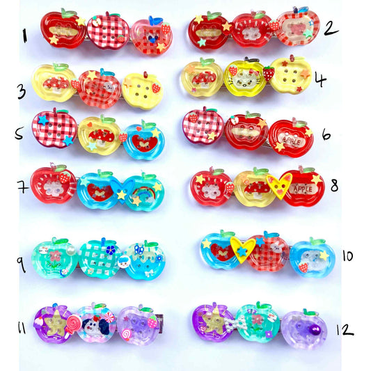 Apple Button hair clips (12 designs)