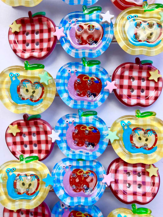 Apple Button hair clips (2 designs)