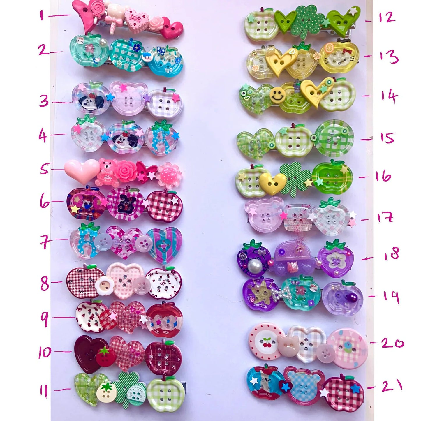 Button Hair Clips (20 designs! )