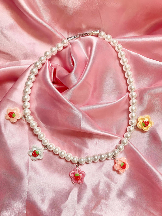 Strawberry rainbow pearl necklace