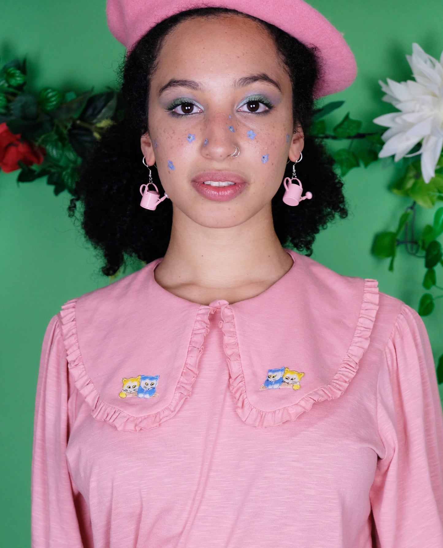 Pink watering can earrings