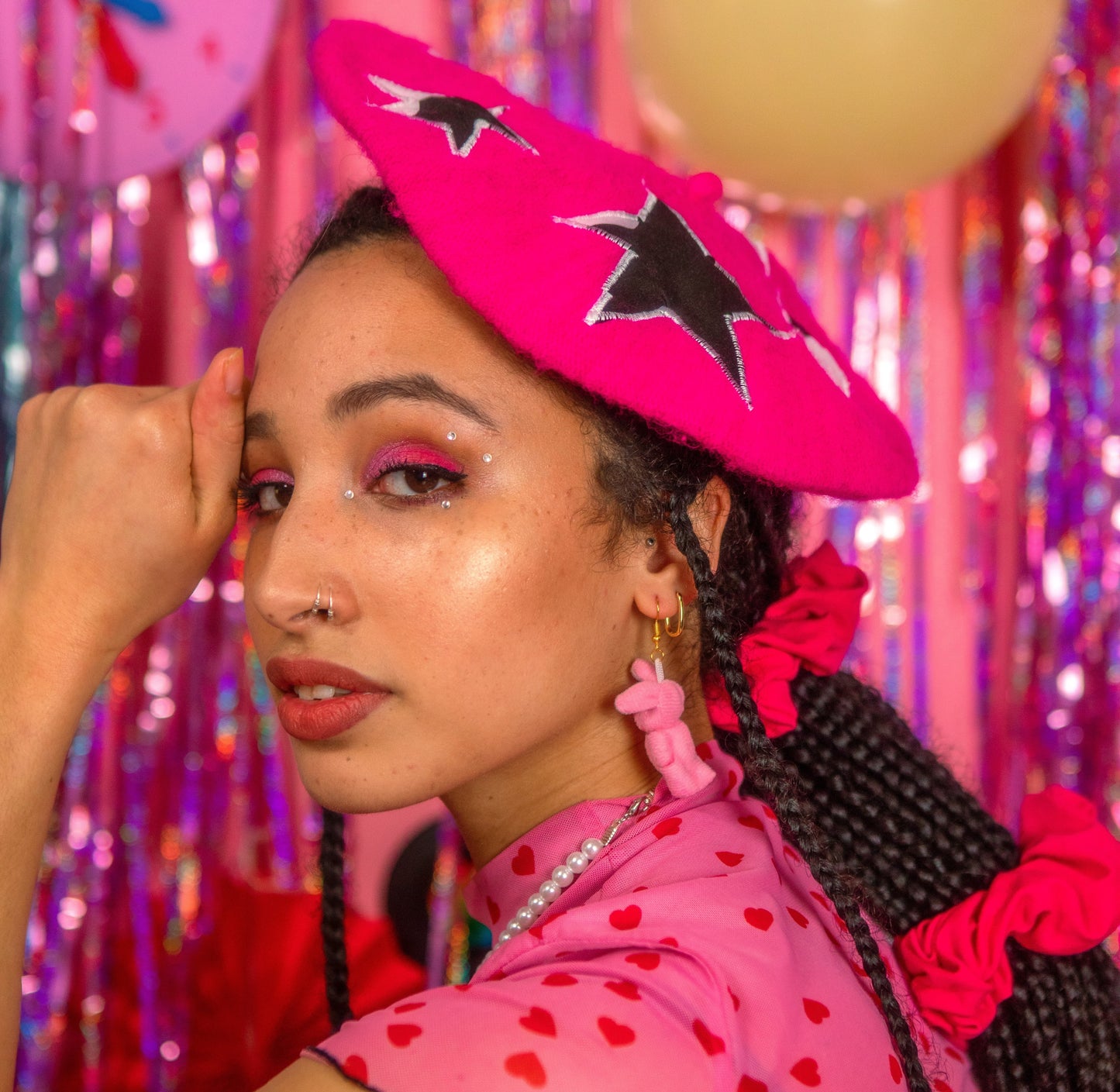 Zero Waste Beret Pink Cow print