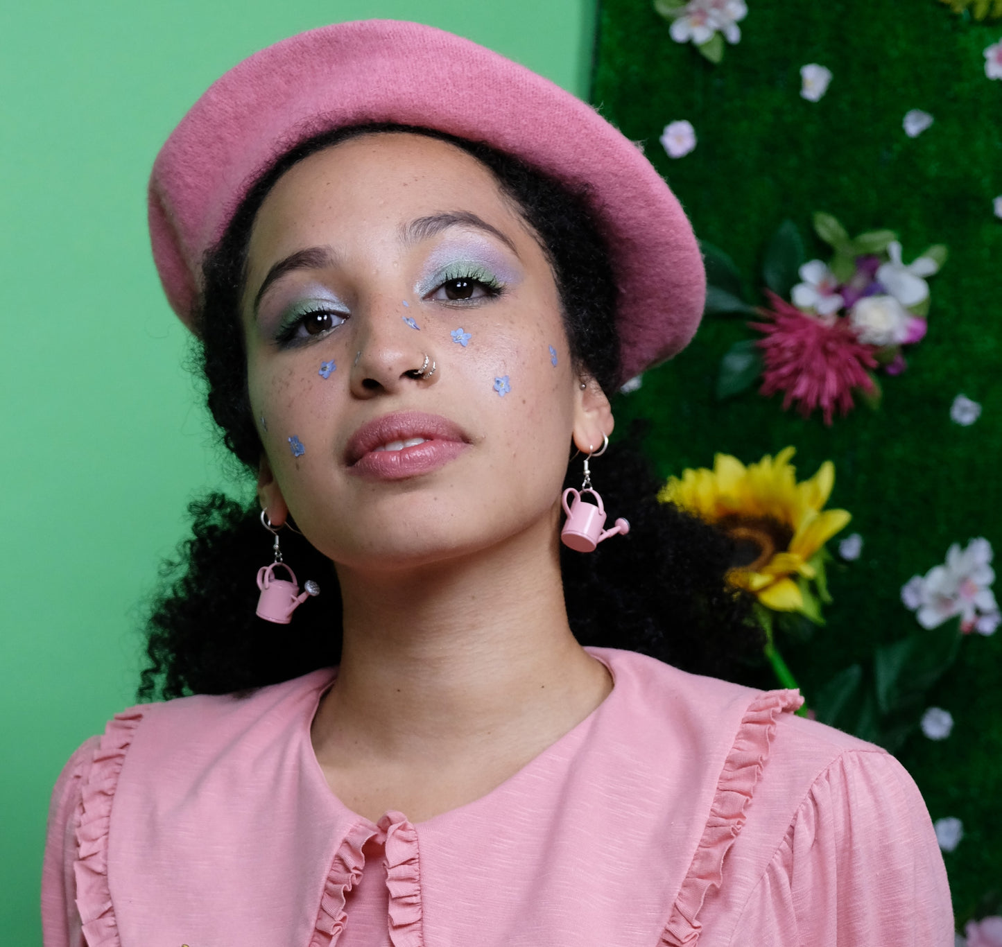 Pink watering can earrings