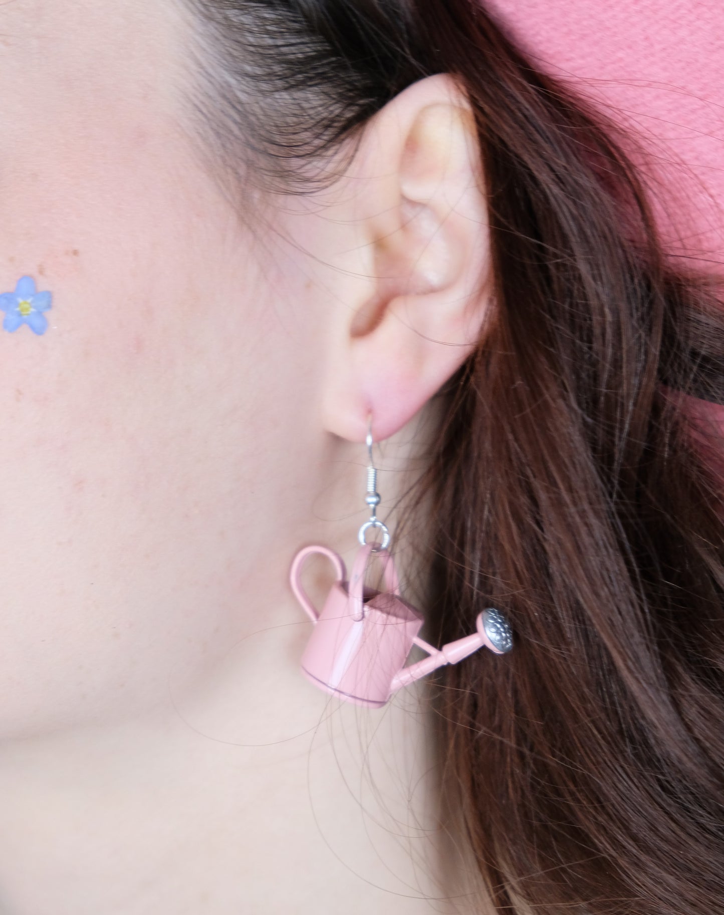 Pink watering can earrings