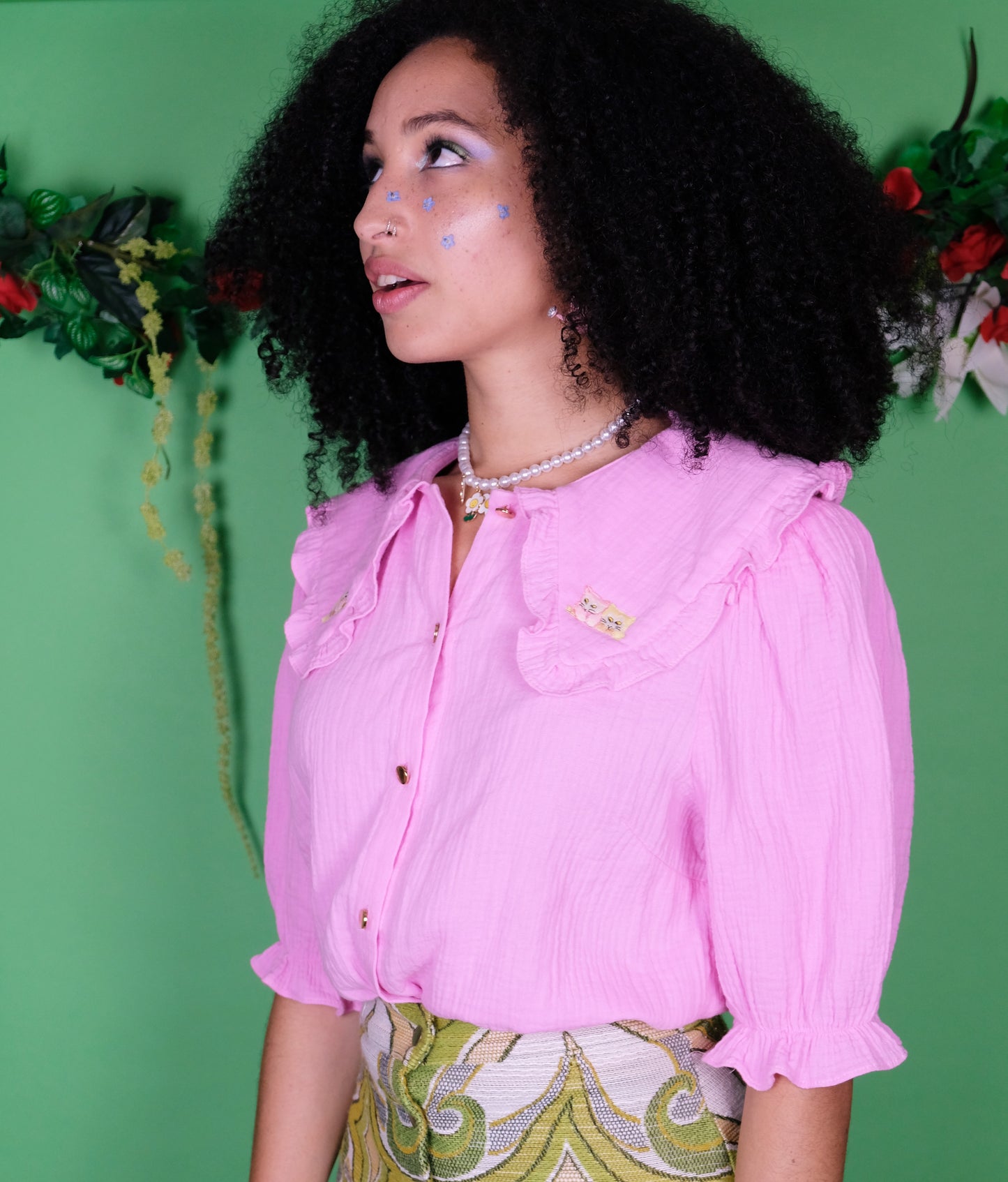 Reworked pink frilly blouse- M
