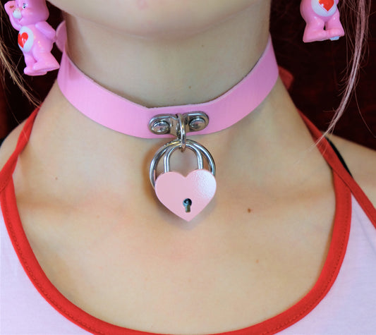 Love Lock Chokers+key  necklace ( Red, Blue, Pink)