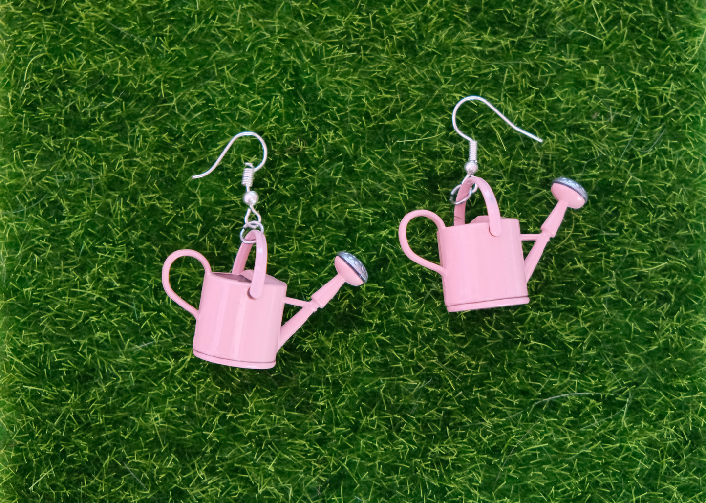 Pink watering can earrings