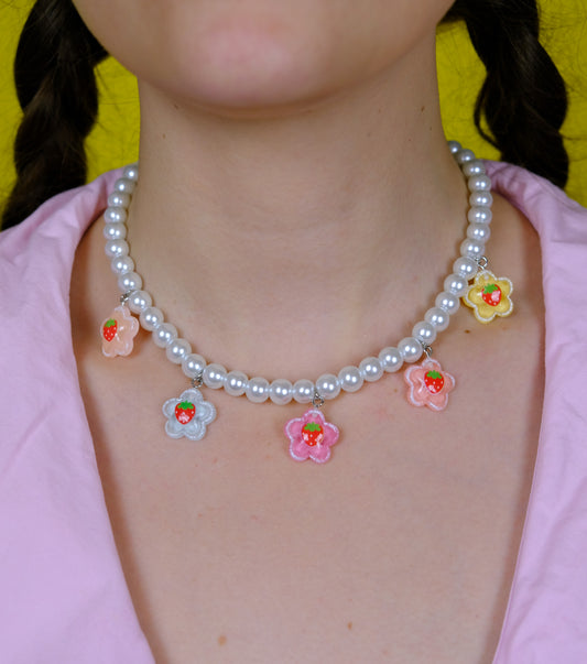 Strawberry rainbow pearl necklace