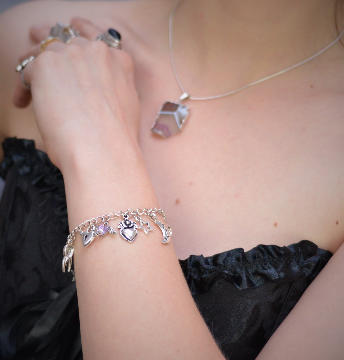 Y2K silver charm bracelet
