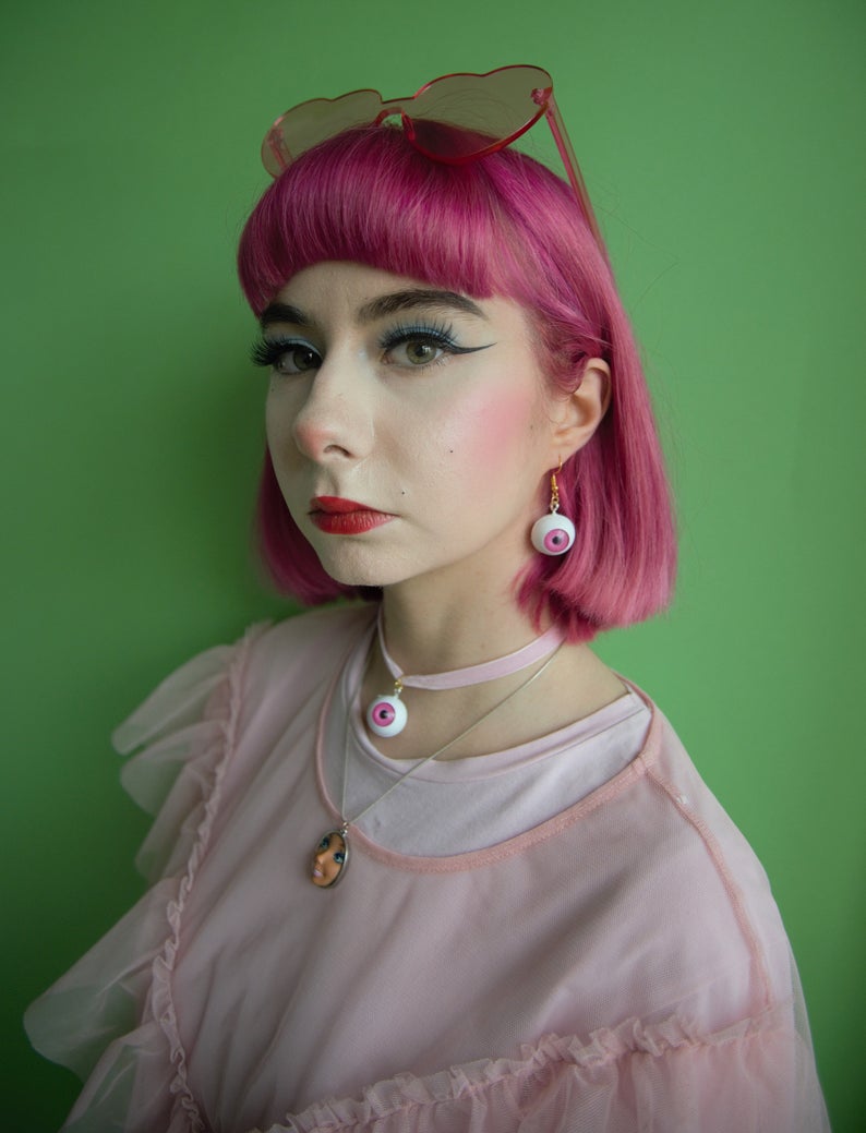 Pink/ Blue Eyeball Earrings